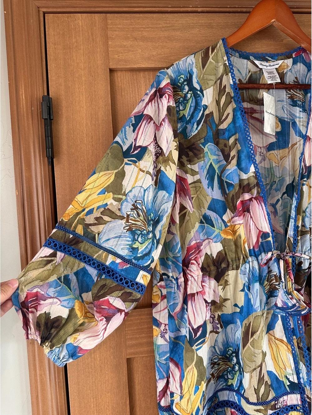 NWT Tommy Bahama Playa Marbella Open Front Beach Tunic Blue Floral Women’s Small - Picture 2 of 15
